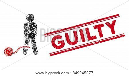 Microbe Mosaic Guilty Man Icon And Red Guilty Seal Stamp Between Double Parallel Lines. Mosaic Vecto