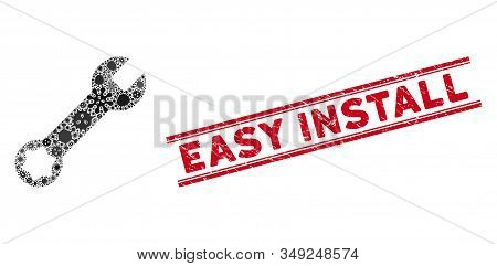 Virus Mosaic Wrench Icon And Red Easy Install Rubber Print Between Double Parallel Lines. Mosaic Vec