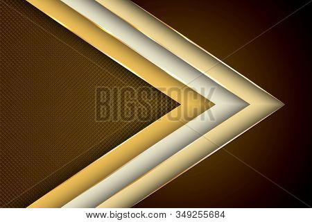 Polygonal Arrow With Gold Triangle Edge Lines Banner Vector Design. Royal Business Background Templa