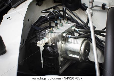 Abs Unit Module Control Box With Pipes Of Car Brake System.