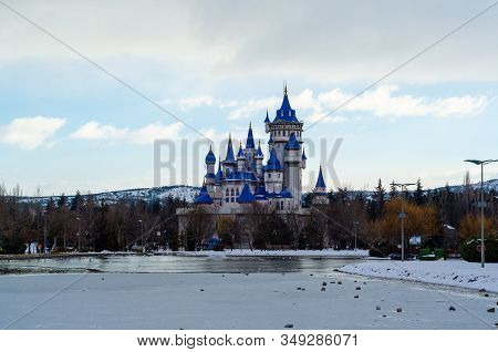 Eskisehir,turkey; January 19,2020: Eskisehir Fairy Tale Castle In 
Sazova Science Art And Culture Pa