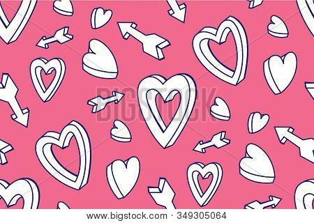 Seamless Pattern Heart Arrow Vector. Love. Pink
