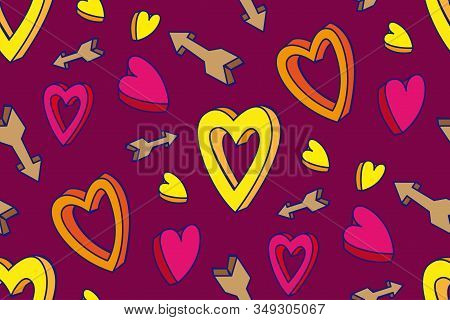Seamless Pattern, Heart, Arrow, Vector. Love. Pink