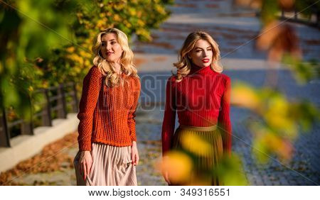 Autumn Season. Fall Fashion Season. Pleated Trend. Girls In Corrugated Skirt And Sweater. Female Bea
