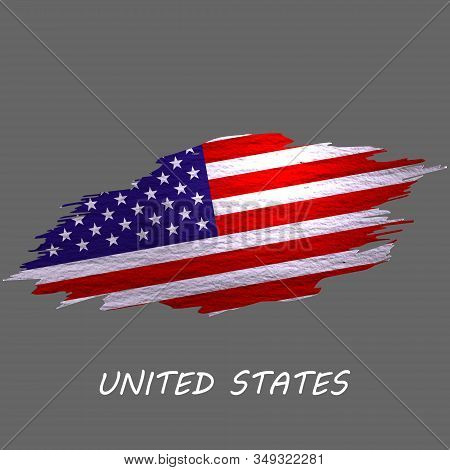 Grunge Styled Flag Of United States. Brush Stroke Background