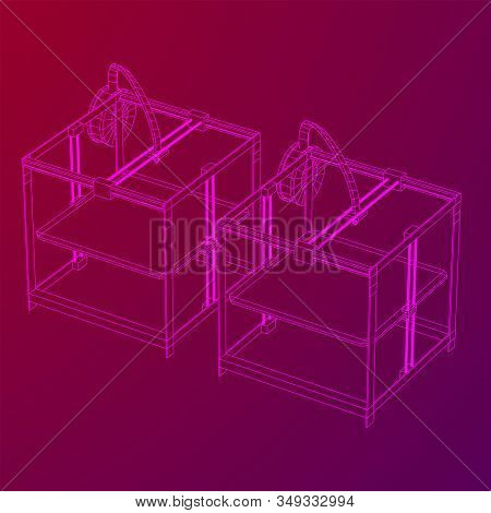 3d Printer Wireframe Low Poly Mesh Vector Illustration