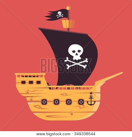Toy Children Home-made Pirate Ship. Flat Vector Illustration.