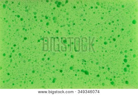 Green Color Sponge Texture Background, Close Up View