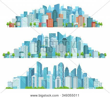Isolated Cityscape. City Street, Abstract Urban And Horizontal Town Landscape Panorama Cartoon Vecto