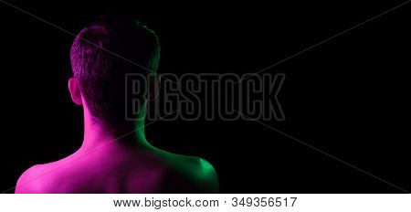 Close-up Of The Nape, Back And Shoulders Of An Short Hair Head Of A Man With Stubble, Naked Without 