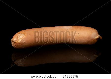 One Whole Pork Frankfurt Sausage Isolated On Black Glass