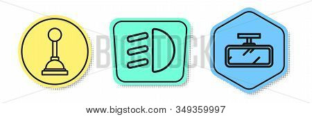 Set Line Gear Shifter, High Beam And Car Mirror. Colored Shapes. Vector