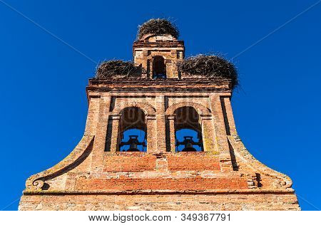 Storks Nests On The Bell Tower Of The 