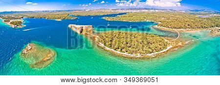 Saint Nikola Fortress And Sibenik Bay Entrance Aerial Panoramic View, Archipelago Od Dalmatia, Croat