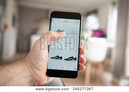 Amsterdam, The Netherlands, 02/06/2020, Man Holding His Smartphone, Zalando Start Screen On Smartpho