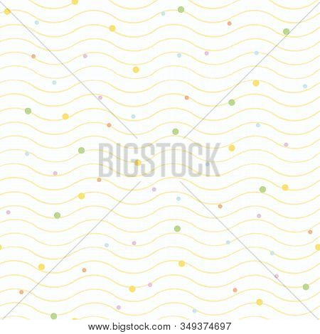 Vector Abstract Geometric Wavy Line Dot Pattern, Sea And Summer Mood On White Background. Beachy Cos