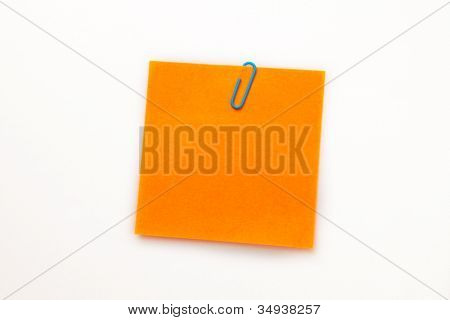 흰색 배경 클립 오렌지 접착 메모