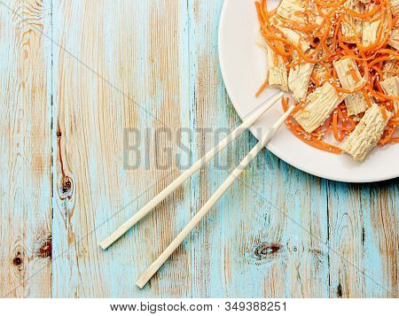 Spicy Chinese Or Korean Yuba Tofu Bamboo And Carrots Salad.