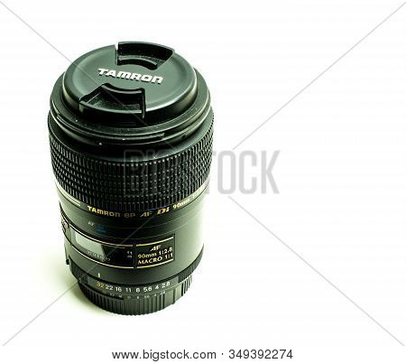 Perth, Scotland - 4 November 2019: New Tamron Macro Lens Isolated On White Background,  Tamron Af 90