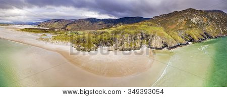 Aerial View Of The Beach And Caves At Maghera Beach Near Ardara, County Donegal - Ireland
