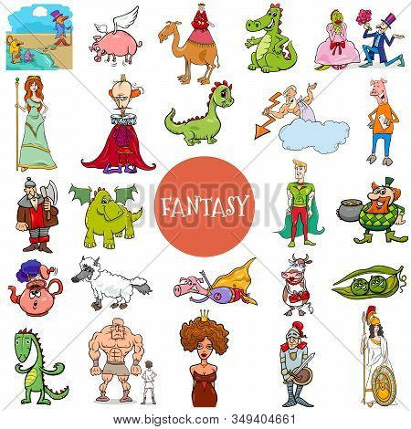 Cartoon Illustration Of Fantasy Or Fairy Tale Comic Characters Large Set