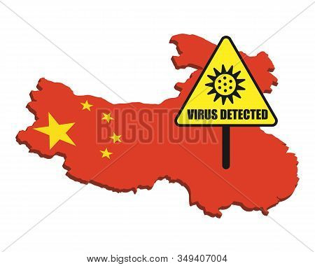 Chinese Flag With Virus Detected Barrier. Corona Virus Outbreak.