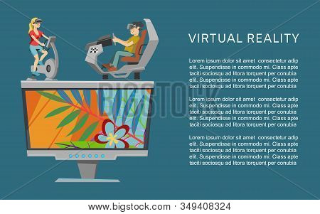 Virtual Augmented Reality Vector Illustration. Vr Glasses Concept With People Exercising On Gym Appa