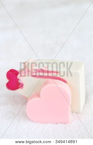 Valentine Heart Soaps On A White Towel