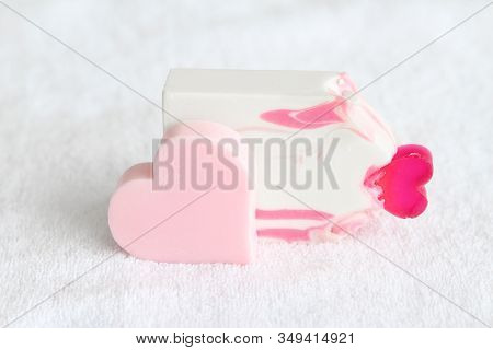 Valentine Heart Soaps On A White Towel