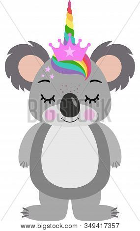 Scalable Vectorial Representing A Cute Koala With Unicorn Horn, Element For Design, Illustration Iso