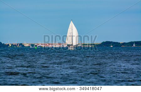 Weekend Sailing On Small Jacht Boat On Riviers And Canals In South Holland, Kaag, Netherlands