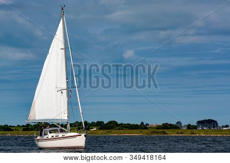 Weekend Sailing On Small Jacht Boat On Riviers And Canals In South Holland, Kaag, Netherlands