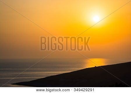Orange Sunset Near Dhermi In Albania In Summer