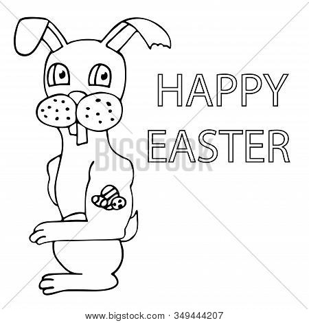 Cool Cartoon Easter Bunny With Easter Eggs Tattoo. Happy Easter. White Background Isolated Outline S