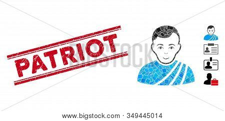 Mosaic Patrician Citizen Pictogram And Red Patriot Rubber Print Between Double Parallel Lines. Flat 