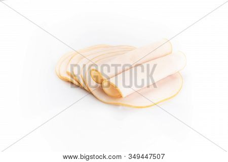 A Various Composition Of Poultry, Chicken, Cold Cuts Slices, Isolated On White Background.
