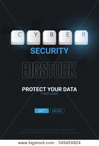 Cyber Security Banner With Keyboard Buttons. Vector Illustration.