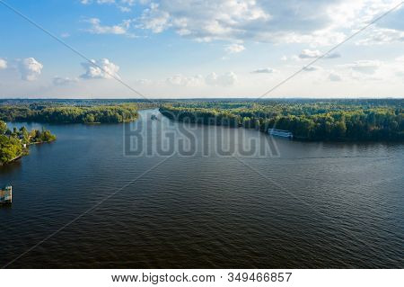 Aerial View Of Moscow Canal And Surroundings On A Summer Day