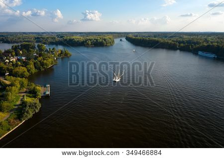 Aerial View Of Moscow Canal And Surroundings On A Summer Day
