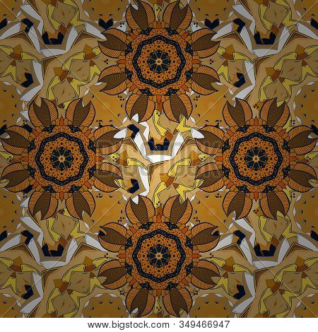 Floral Pattern. Flourish Ornamental Spring Garden Texture. Flowers On Yellow, Orange And Blue Colors