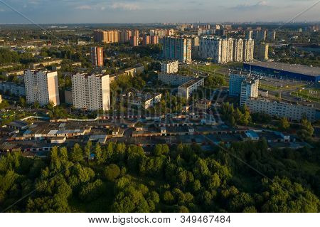 Lobnya, Moscow Region - August 31, 2019: Aerial View Of The Residential Buildings Of The City Of Lob