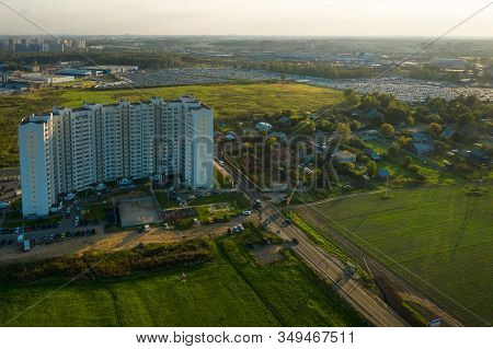 Lobnya, Moscow Region - August 31, 2019: Aerial View Of The Residential Buildings Of The City Of Lob