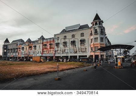 Manado, North Sulawesi, Indonesia - August 5, 2015: Evening View To Complex Gbi Marina Plaza Manado 