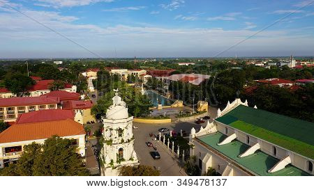 Vigan City In Sunny Weather, Aerial View. Landscape With Streets And Houses. Historic Buildings In V