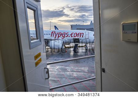 Istanbul Sabiha Gokcen Airport - February 2020. Pegasus Airlines Original Colorway Aircraft On The A