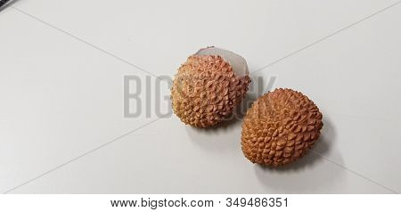 Lychees Peeled Fruit Isolated On White Background