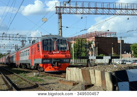 Moscow, Russia - June 17, 2019:suburban Electric Train In The Sump Of The Moscow - Passenger - Pavel