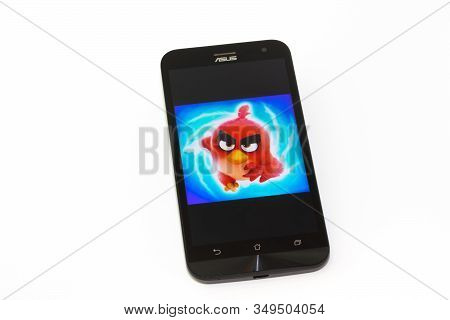 Kouvola, Finland - 23 January 2020: Game Angry Birds Logo On The Screen Of Smartphone Asus