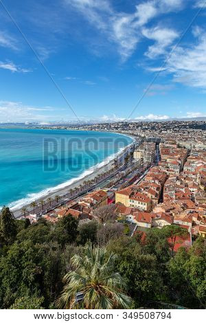 The Azure Coast And Nice In Portrait Orientation. Shot From Once Of The Panorama Points At Castle Hi