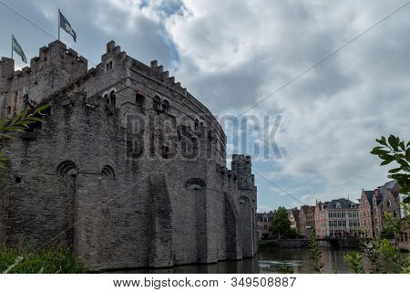 Granvensteen Castle In Ghent Belgium Cloudy Sky